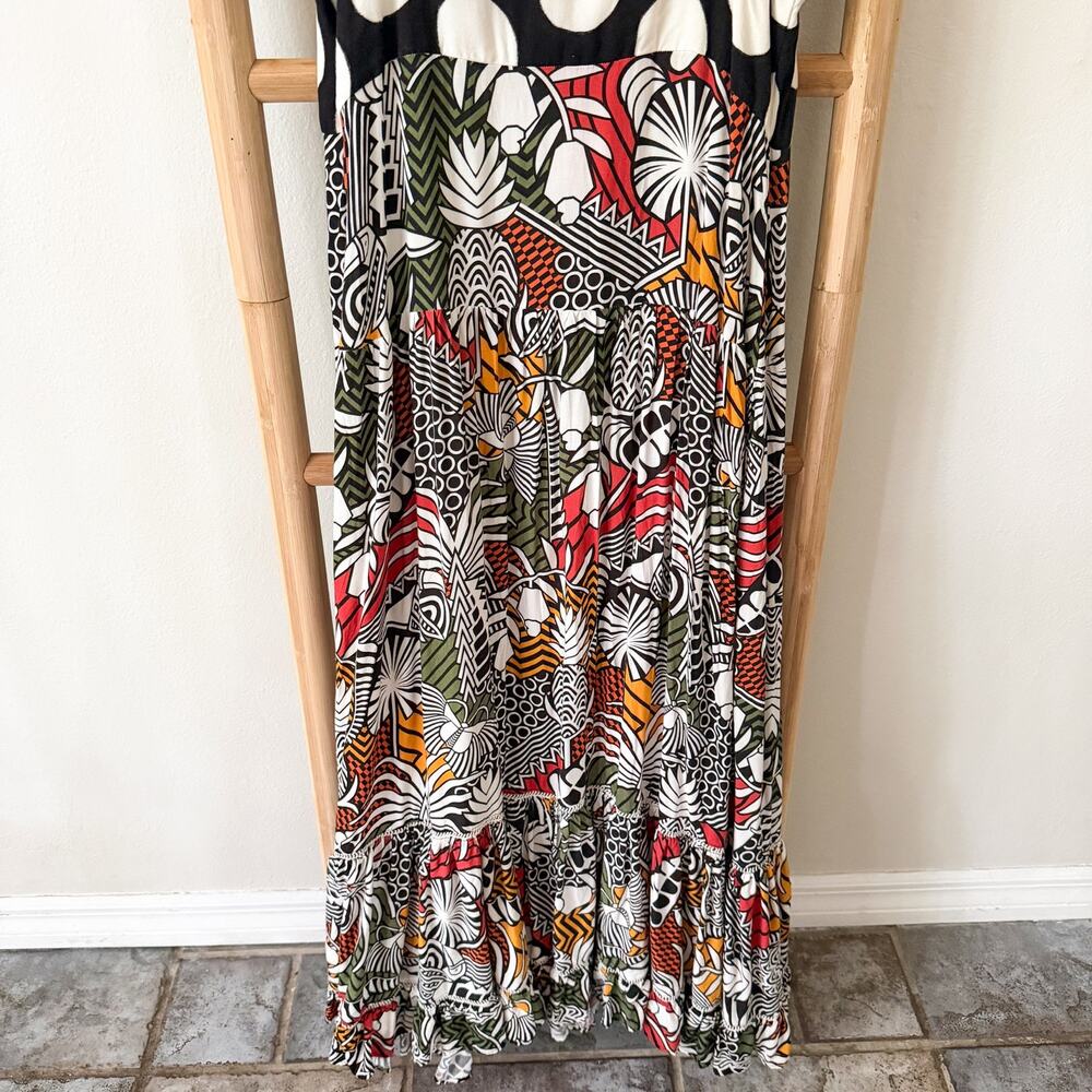 Farm Rio for Anthropologie Tiered Cover Up Maxi Dress Polka Dot Tropical Print L - Picture 10 of 11